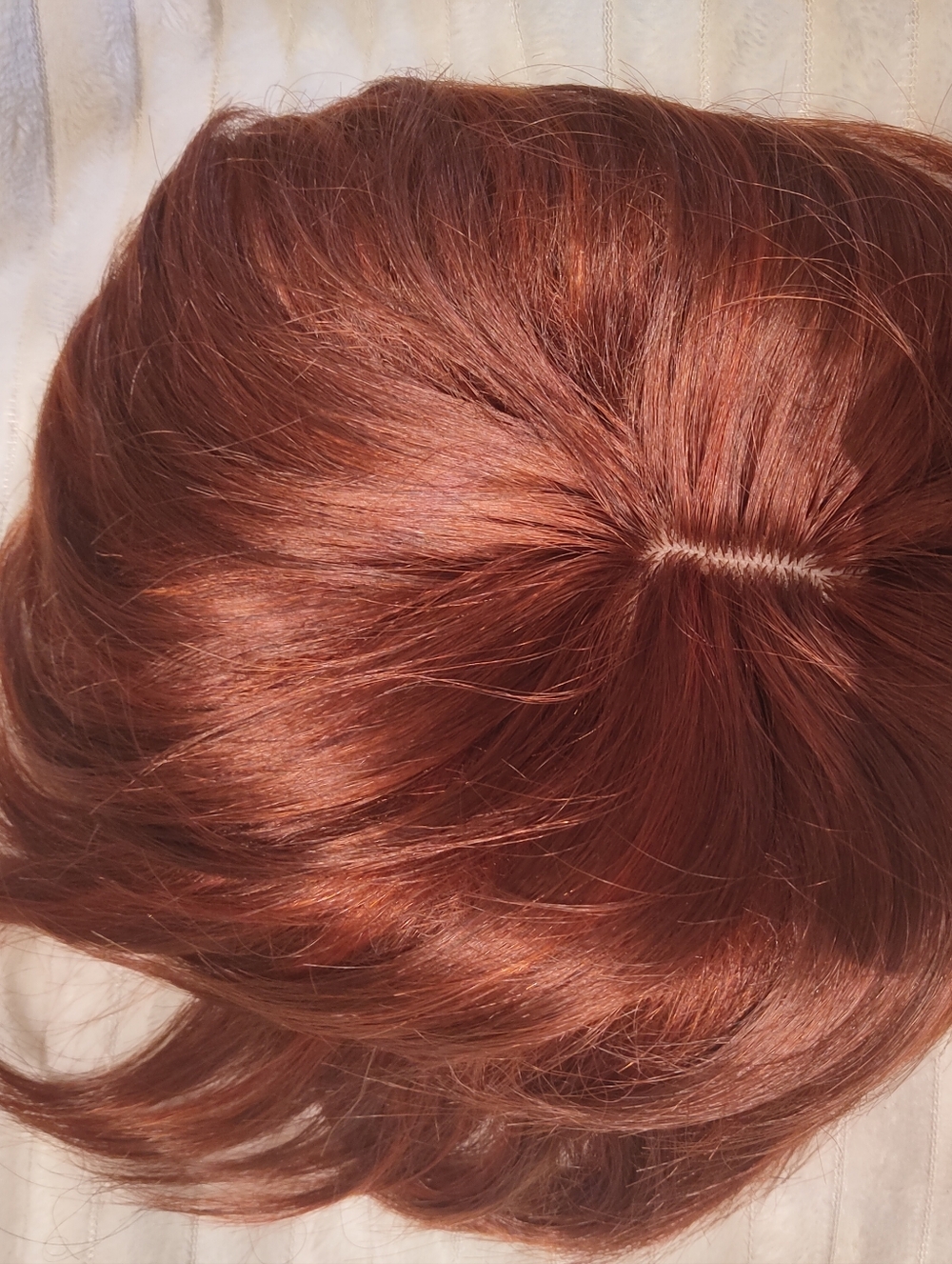 Reecho Large Base Short Synthetic Hair Topper Wiglet Reddish Ginger Brown - Picture 2 of 7